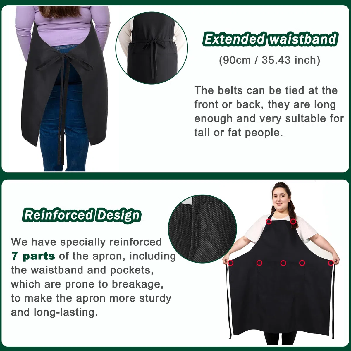 2 Stücke Übergrößen Schürzen mit 2 Taschen, Verstellbare Kochschürze für Männer und Frauen, Große Arbeitsschürze für Gastronomie, Grill, Küche, Geschäft, Bistro, Bar, Café, Garten (Schwarz)