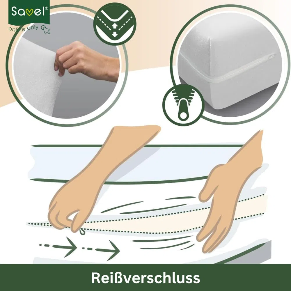 SAVEL, Matratzenbezug aus 100% Baumwollfrottee, elastisch, anpassungsfähig, hochabsorbierend (Größe 90x190/200cm, Weiß)