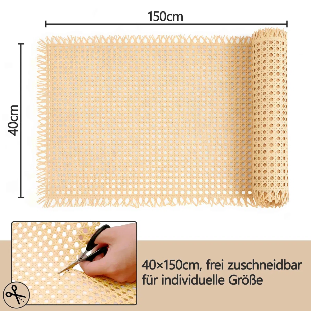 Wiener Geflecht 40x150 cm, HATOVI wasserdichtes PE-Rattan, handgemachtes Sternanis-Muster, flexibel schneidbar für Möbel-Renovierung & DIY-Deko