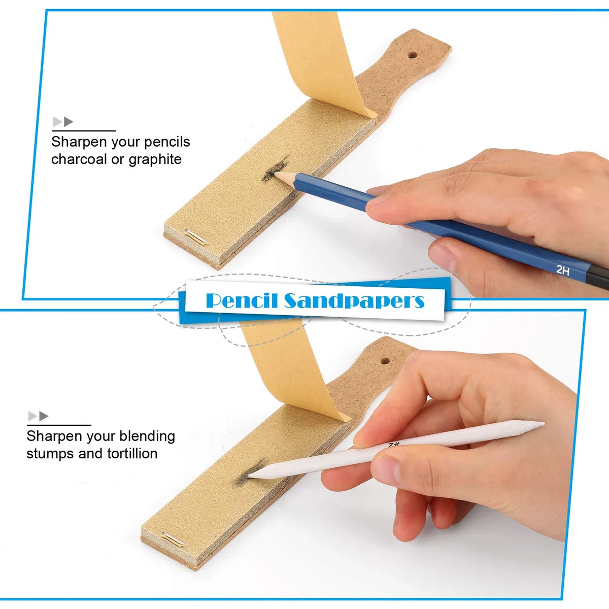 AGPTEK 22 pcs Mischen Papierwischer Set, 16 Blending Stumps Set/Tortillionen Set/Estompen Set mit 2 Schleifpapier-Schärfpads, 1 Stift-Verlängerungswerkzeug, 2 Knetgummi Radiergummis & 1 Filztasche
