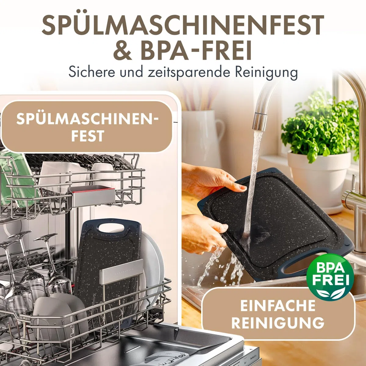 Blumtal Schneidebrett Set mit 3 Größen (S/M/L) - Schneidebrett Kunststoff groß + Saftrillen & Griff - Cutting Board - Schneidbrett BPA frei langlebiges Küchenbrett Schwarz