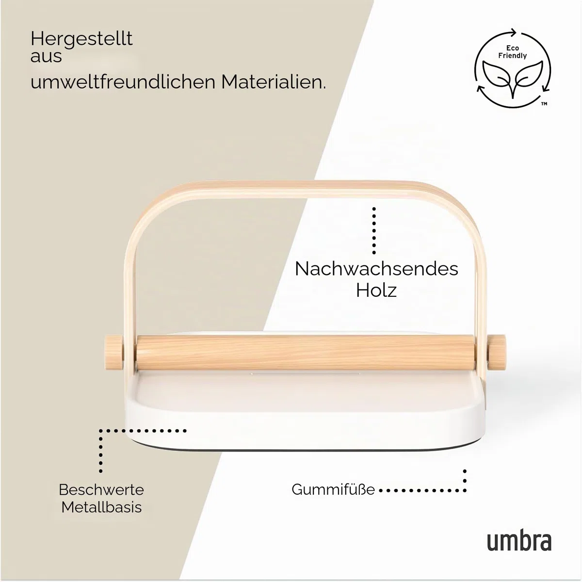 Umbra Bellwood Serviettenhalter, Serviettenspender aus Holz mit Beschwerer, 20x20cm, Weiss/Natur