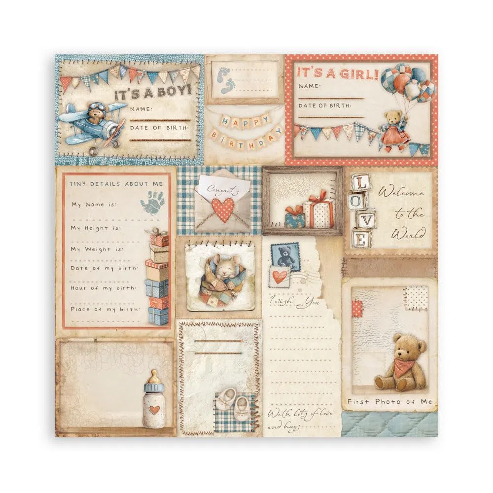 Stamperia - Mini Pad for Scrapbooks, Albums, Cards, Bullet Journals and More, Acid Free, Double-Sided, Perfect for Hobbies, Crafts, and Gifting (6 Sheets) (Baby) (30.5 x 30.5cm)