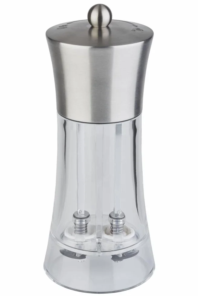 APS 2 in 1 Salz- und Pfeffermühle - Ø 8 cm und 19 cm Höhe, Gewürzmühle mit Keramik Mahlwerk, praktische transparente Mühle mit einstellbarem Mahlgrad, nicht spülmaschinengeeignet