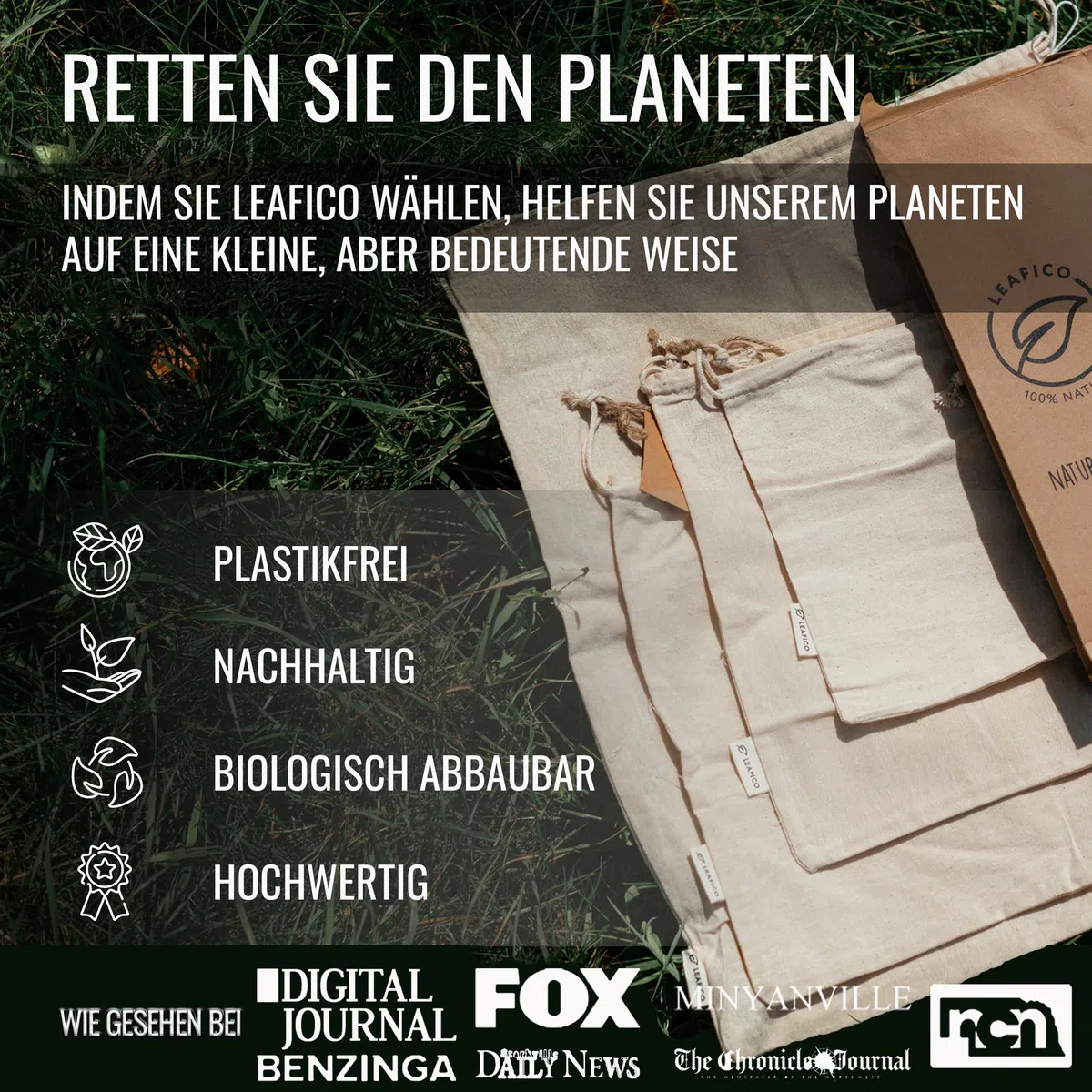 Leafico Wiederverwendbare Baumwollbeutel Mittel 20x25 cm – Stoffbeutel mit Kordelzug für Obst, Gemüse, Brot, Kräuter, Aufbewahrung, Geschenkverpackung – Bio Musselinbeutel nachhaltig – 12 Stück