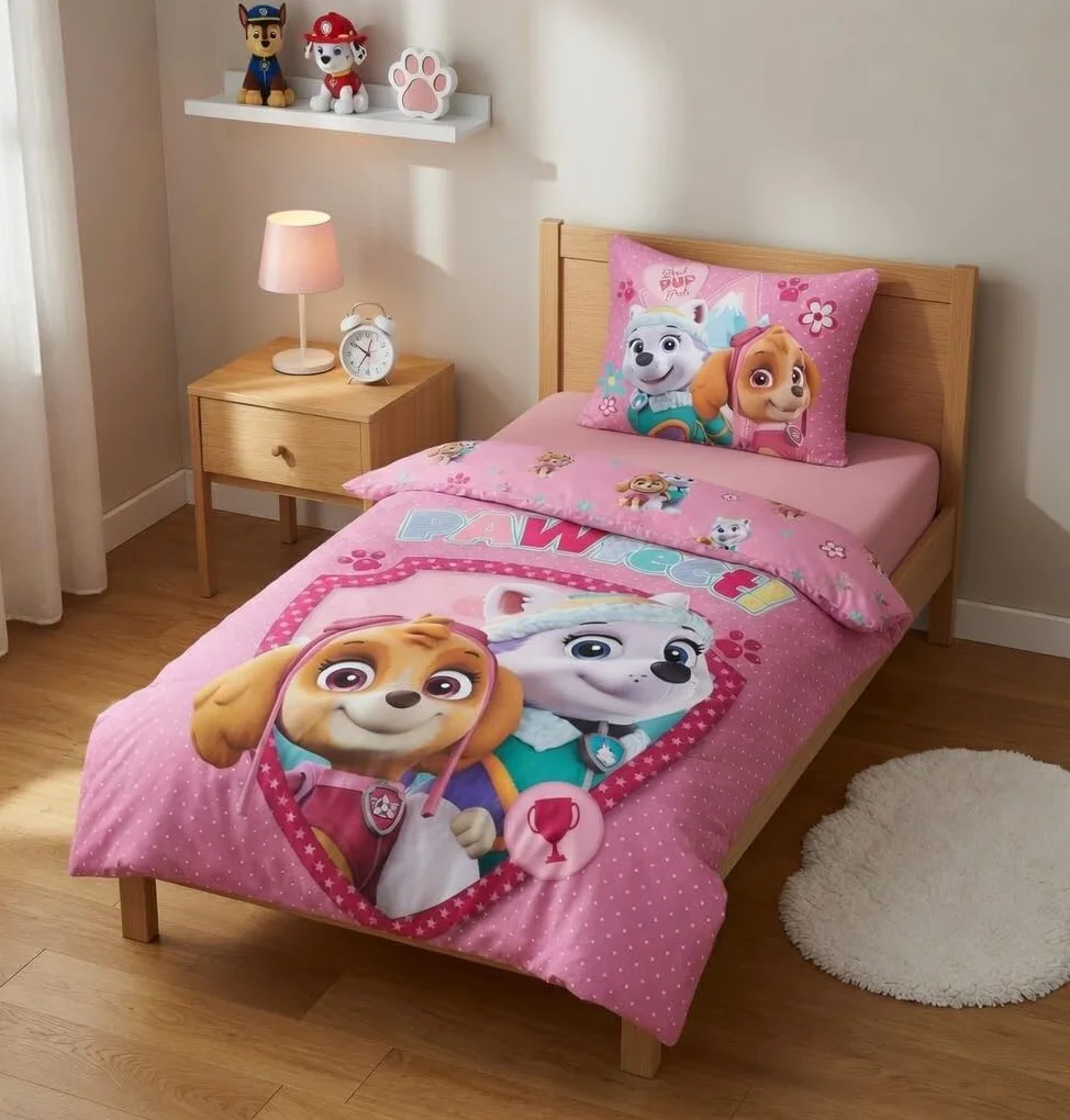 Baby Bettwäsche Set 2tlg. Paw Patrol 100% Baumwolle 100x135 cm, 40x60 cm, Skye und Everest | Wendbare Baby-Bettwäsche | Naturbaumwolle weich atmungsaktiv | Nickelodeon | Mädchen 0-3 | Kinderbett | Maschinenwaschbar