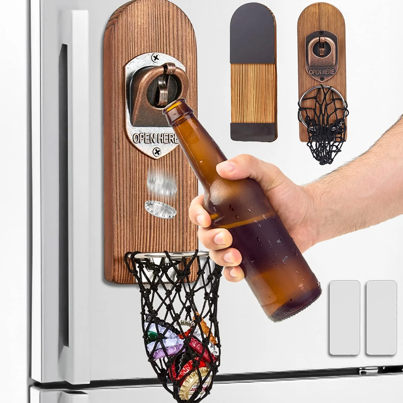 Bieröffner Wand mit Kronkorken Sammler, Magnetischer Flaschenöffner Wand, Wandflaschenöffner mit Auffangbehälter, Bier Geschenke für Männer, Papa, Ehemann, Bar Zubehör für Hause, Freien (Stil 3)