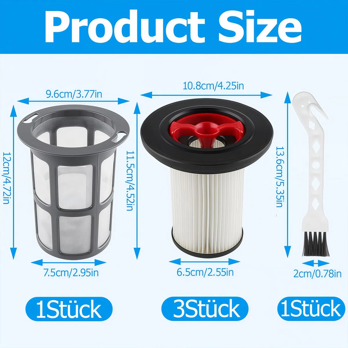 3 Stück Ersatzfilter kompatibel mit Bosch Unlimited Gen2 Serie 8 Staubsauger Set, HEPA Filter kompatibel mit Bosch 12036642,12023349, mit 1 Stück Filterabdeckung und 1 Reinigungsbürste