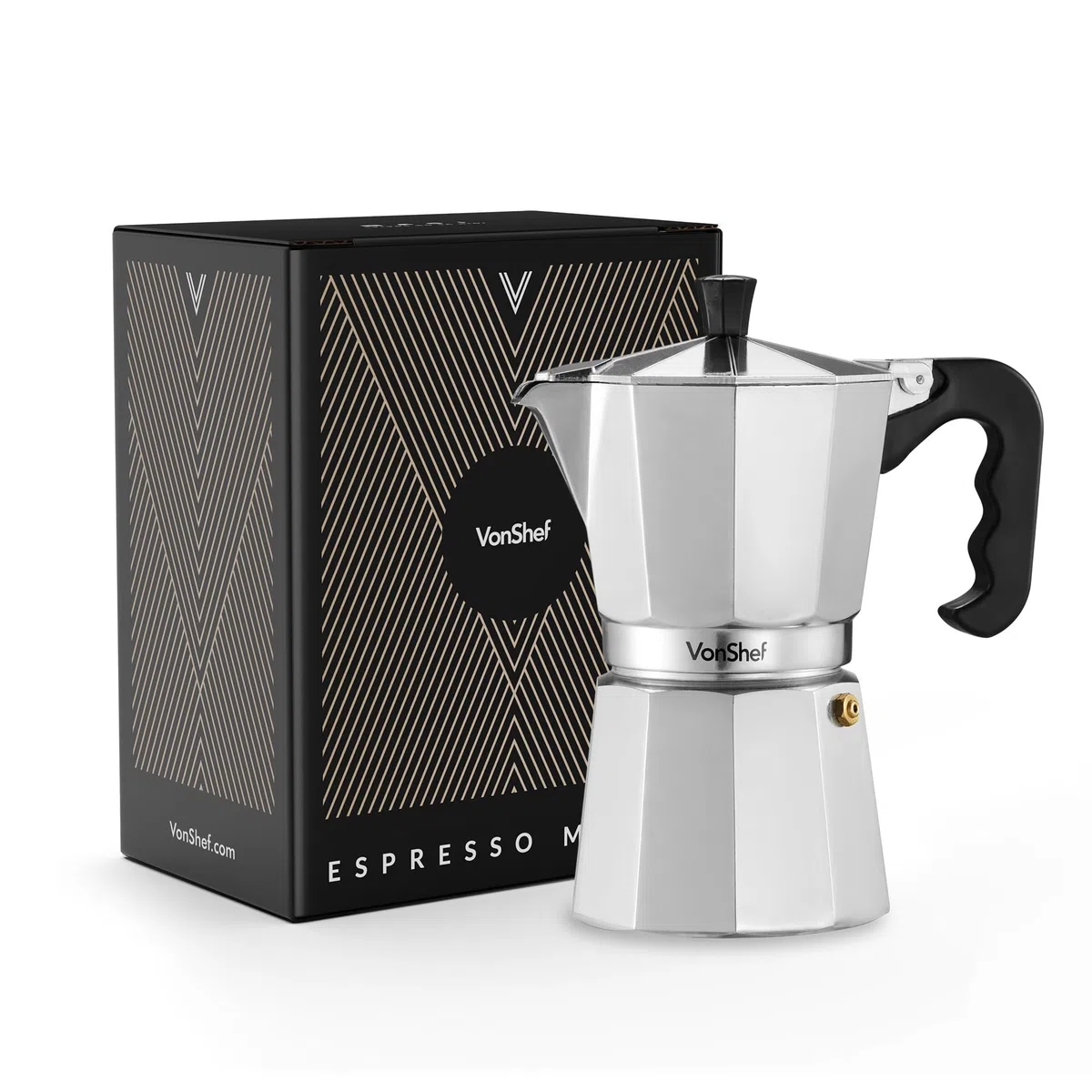 VonShef Espressokocher für den Herd, 300 ml Italienische Kaffeekanne aus Aluminium, Kaffee Kocher für Gas- & Elektroherd - Mokkakanne für 6 Tassen mit Ersatz-Dichtung und -Filter