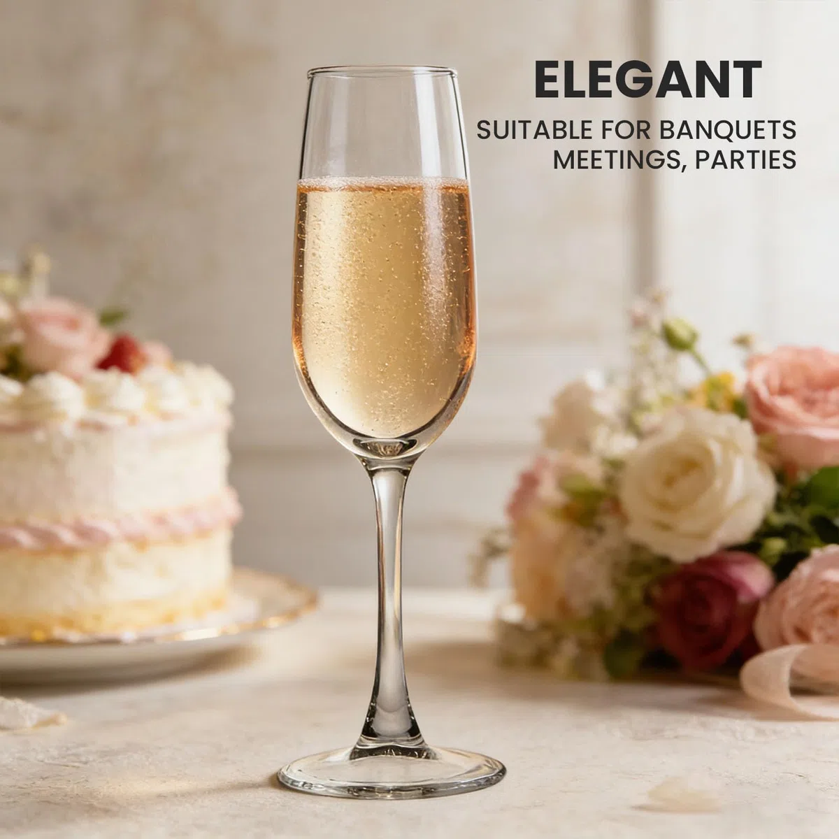 Sektgläser 6er Set, 200 ml Champagnergläser aus bleifreiem Glas, elegante Sektflöten und Prosecco Gläser, spülmaschinengeeignet für Hochzeit, Party, Geburtstag und Jubiläum