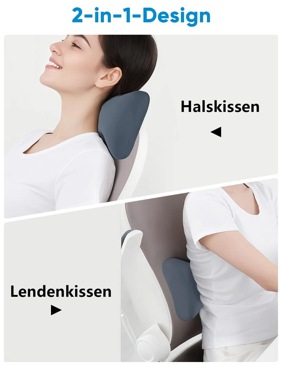 Nackenkissen Sessel aus Memory Foam mit Flexiblen Bändern, Ideal für Bürostuhl, Gartenstühle, Autositze (Dunkelgrau)
