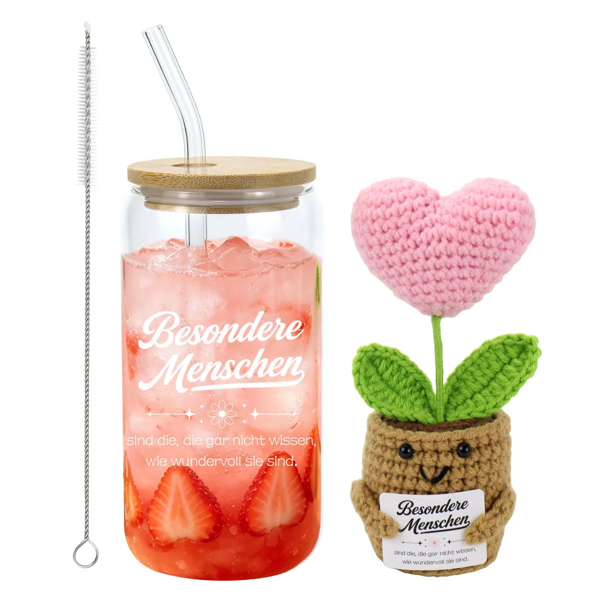 Geschenke für Freundin, Beste Freundin Geschenke, Geburtstagsgeschenk für Frauen,Personalisierte Glas und gestrickte Liebespuppen, Positive Geschenk für Mama, Schwestern und Kollegen