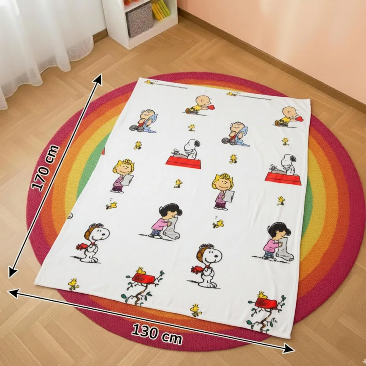 Kanguru Snoopy Decke aus weichem Fleece Weiche und warme Mikrofaser, Weihnachten oder für eine bequeme Entspannungscouch, TV-Plaid-Erdnüsse, 100% Polyester, weiß, Einheitsgröße