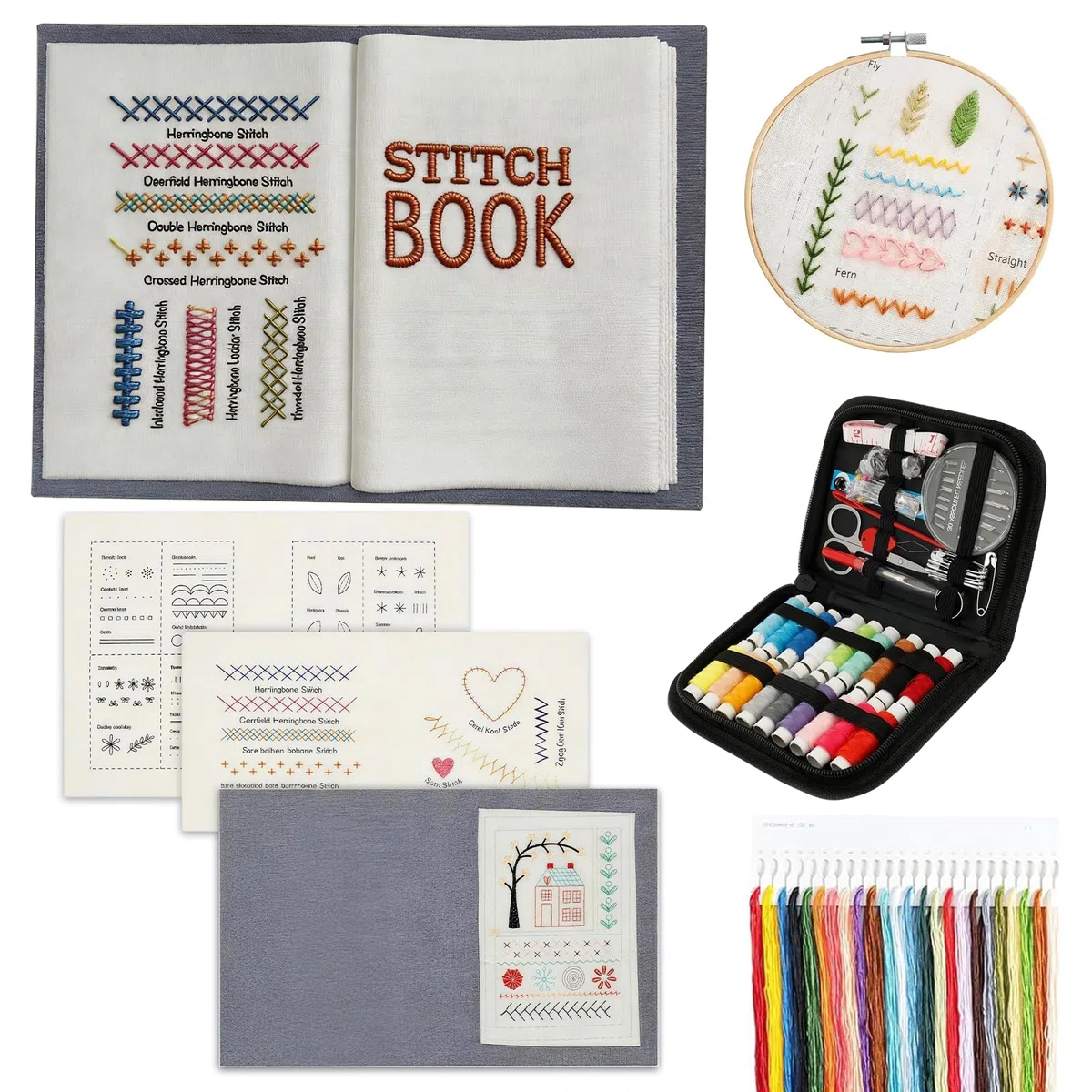 MinXin Embroidery Stitch Book, DIY Embroidery Kit, Stickbuch zum Selber Sticken, mit Schritt-Anleitungen für 143 Stiche, Gestalte Dein Eigenes Buch, Sticken für Anfänger, Erwachsene