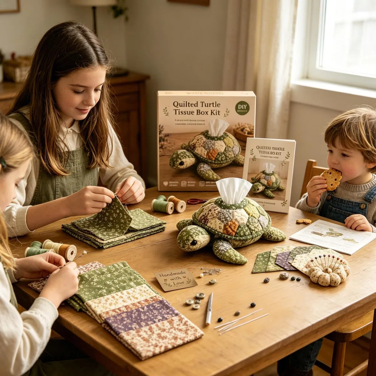 Generisch DIY Set Eine Gesteppte Taschentuchbox Meeres, Nähset Eine Taschentuch Box Schildkröten, Nähsets Taschentuch Boxen mit Stoff Schnittmuster, Bastelsets Einen Taschentuchbox Bezug Schildkröten