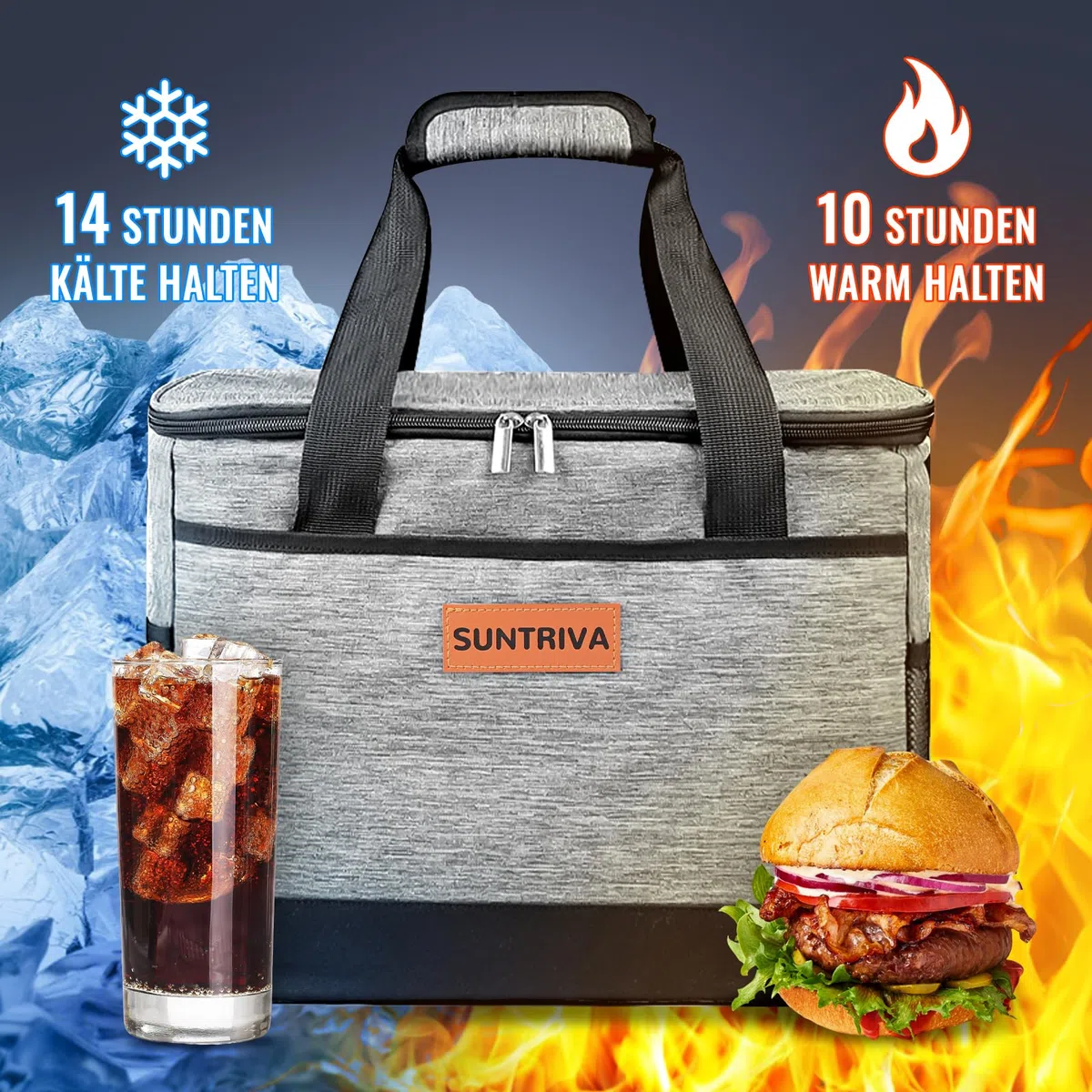 Kühltasche Groß 33L 40 Dosen 14h Kühlung Kühlbox Tragbar Faltbar Isoliertasche Auslaufsicher Cooler Box Thermobox Picknicktasche für Picknick Camping Einkaufen Grillen Familie Büro Auto