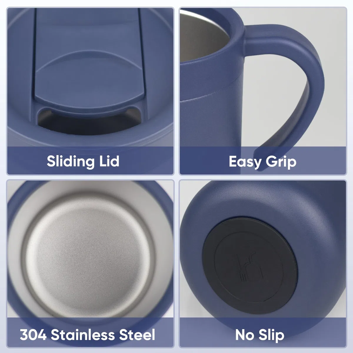 Pour Over Kaffeemaschine mit papierlosem Filter, vakuumisolierter Becher mit spritzwassergeschütztem Deckel und Griff, 2-in-1 für Büro, Zuhause, Reisen, Camping, 350 ml (Marineblau)