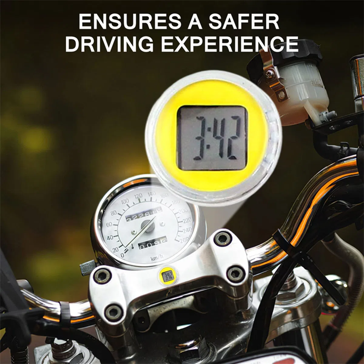 F Fityle Digitaluhr Mini Wasserdicht für Motorrad, Digital Uhr Stick-On, Elektronische Uhr Zum Aufkleben, Motorrad Lenkeruhr Zeitanzeige für Fahrrad Motorrad SUV Verschiedene Modelle, GELB