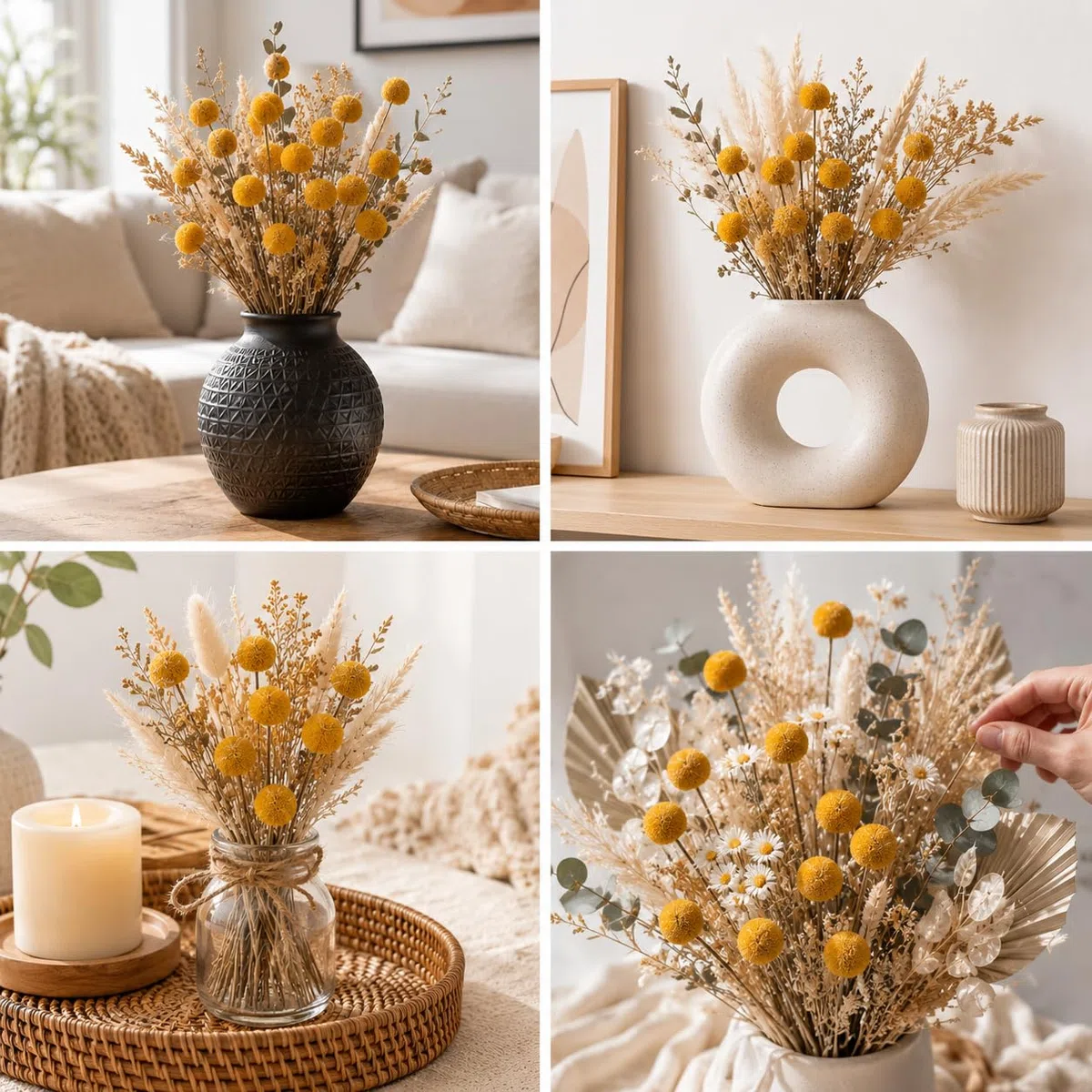 30 Stück Getrocknete Billy Bälle 44-46cm gelbe Billy Blumen getrocknete Craspedia Blumen Natürliche Trockenblumen für Blumenarrangements, Heimdekoration, Bastelhobbys und Hochzeiten