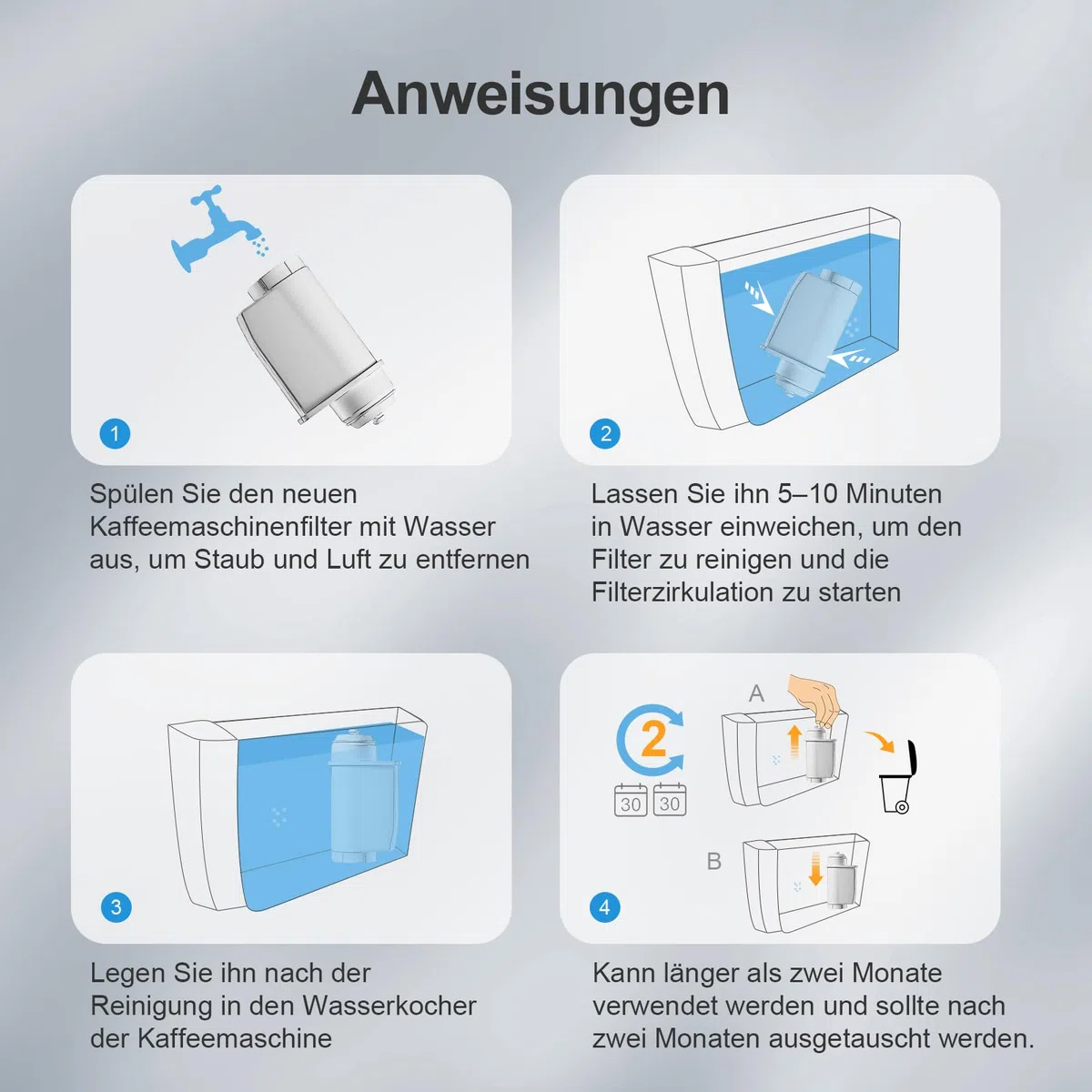 Mutital 6er-Pack Wasserfilter Ersatz für Siemens® EQ Series, EQ3/EQ6/EQ9, EQ500, S700, 3200 Wasserfilter Kaffeevollautomat Kompatibel mit Bosch® TCZ7003, TCZ7033, für Brita® Intenza 57549 (6)