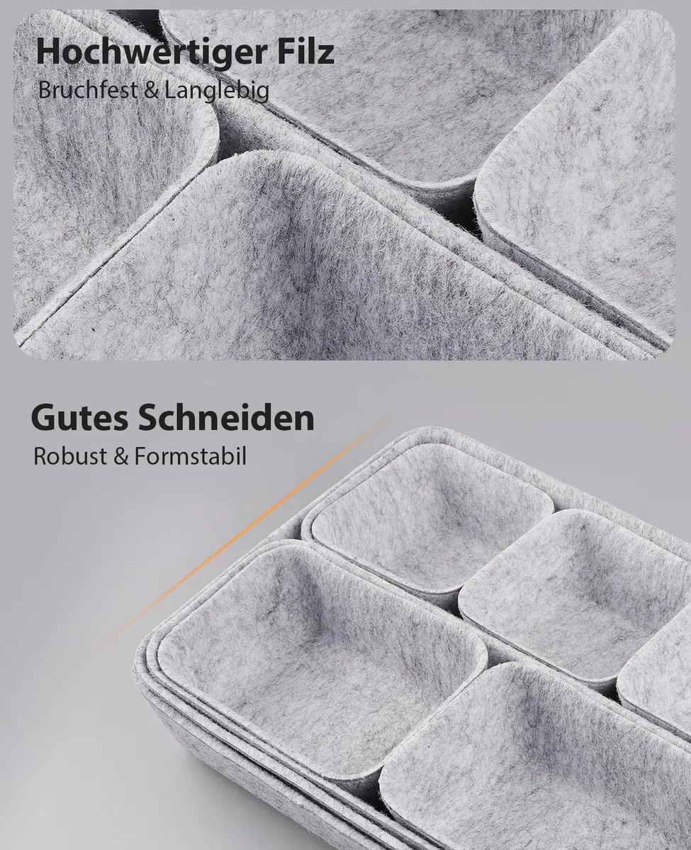 Schubladen Organizer, 9 Stücke Filz Schubladenbox Ordnungssystem für Schminktisch/Schreibtisch/Büro, Aufbewahrungsboxen Set in 4 Größen