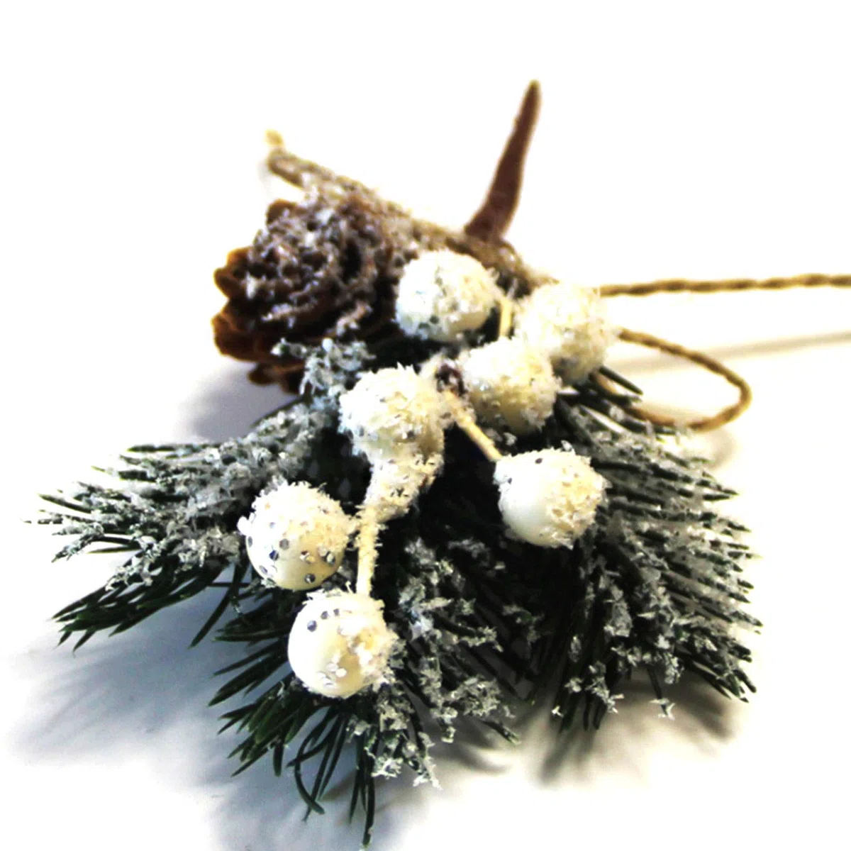 Tannenzweige, grüne Blätter, Tannennadeln, Beeren, Tannenzapfen, für Bastelarbeiten, immergrüne, Stechpalmen-Stiel, Weihnachtsdekoration (weiß), 10er-Pack, DB1561712HJX