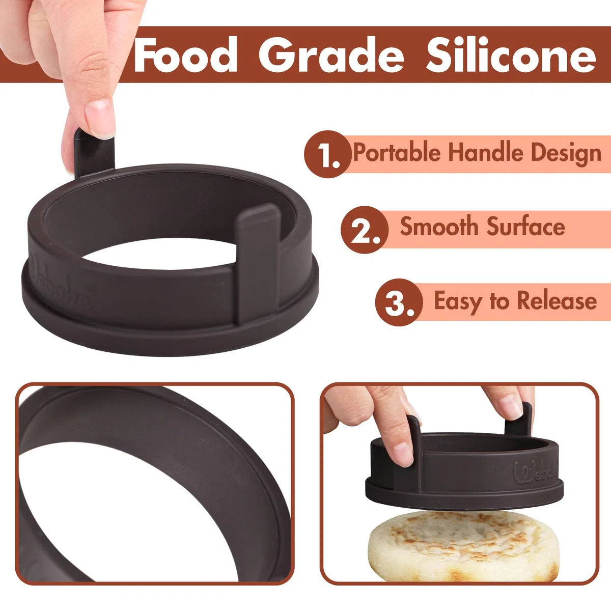 Webake Crumpet Ringe Silikon 4 Stück 9cm Pancake Form für pfanne Spiegeleierformen Eierringe Eier Ring für Crumpet Pancake Eier