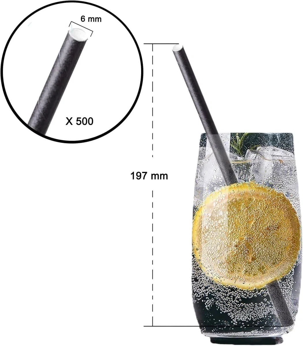 Schwarz Papierstrohhalme 500 Stück Ø 6 mm 19,7cm Strohhalme Papier Biologisch abbaubar, Geeignet Einweg Trinkhalme aus stabilem Kraftpapier für Parteien Trinken, Party