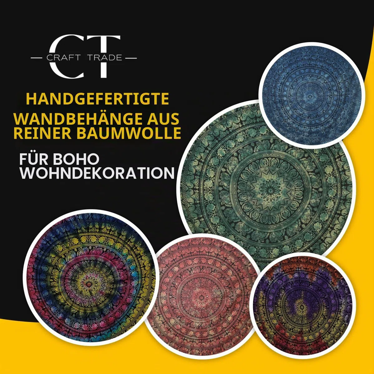 Craft Trade Mandala Grün Wandteppich Indische Wandtuch Tapestry Wandbehang Boho Wandteppiche für Heimdeko Wohnzimmer und Schlafzimmer - 137 x 213 cm