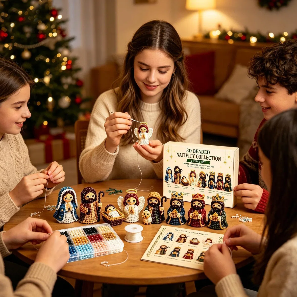Generisch DIY Christian Beading Kit, Christliche Krippenfiguren Bastelsets Mits Perlen, handgefertigtes 3D-Perlen-Kunst-, Für Männer Frauen Erwachsene Papa Ehefrau Ehemann Freunde