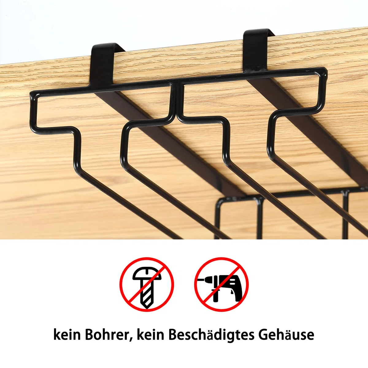FOMANSH Weinglashalter unter dem Schrank, Gläserhalter für Weingläser Stielgläser, hängender Weinglasregal Glashalterung aus Metall, Gläser-Aufbewahrung für Küche, Bar und Restaurant, schwarz