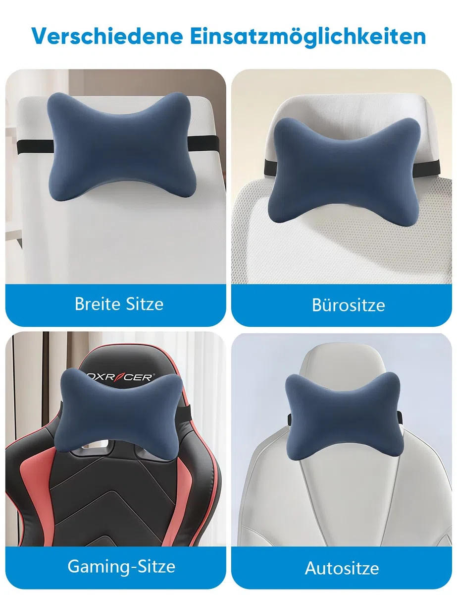 Nackenkissen Sessel aus Memory Foam mit Flexiblen Bändern, Ideal für Bürostuhl, Gartenstühle, Autositze (Dunkelgrau)