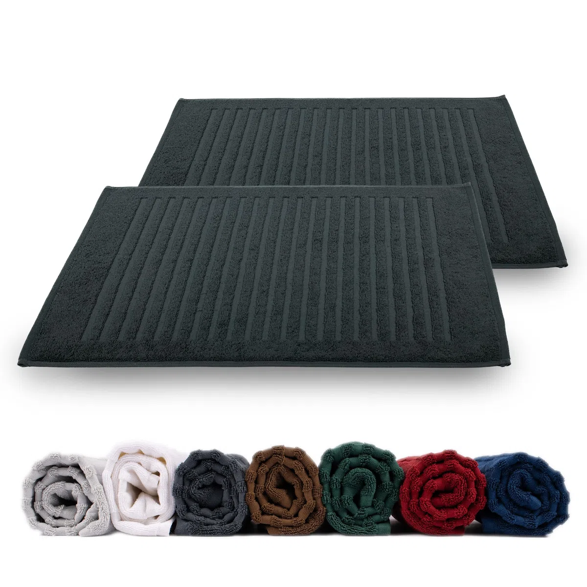 Duschvorleger Badvorleger 2er Set | 100% Baumwolle Frottee 700 g/m² | Badematte Schnelltrocknend Maschinenwaschbar Wasserabsorbierend Dunkelgrau (Anthrazit Grau, 50 x 70 cm 2er Pack)