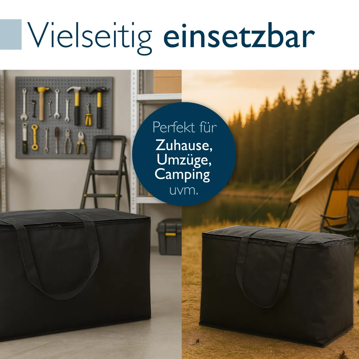 Beautissu Große Aufbewahrungstasche für Bettdecken, Kopfkissen, Klappmatratze 335 Liter – ‎67x120x42 cm – Bettzeug Aufbewahrungstasche Gartenauflagen Kleideraufbewahrung – Robust Tragetasche Schwarz