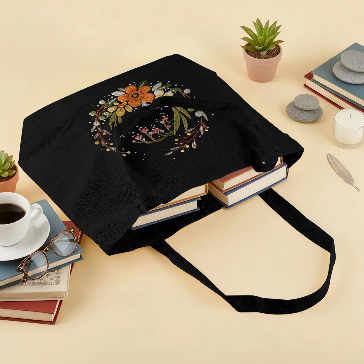 ERKOON Canvas Tote Bag,Mit Blumenmuster Canvas Tasche Stickerei Set, DIY Stickset für Anfänger Erwachsene mit Sticken Taschen, Stickrahmen, Farbfäden, Anleitungen& Werkzeug, Für Alltag, Einkaufen