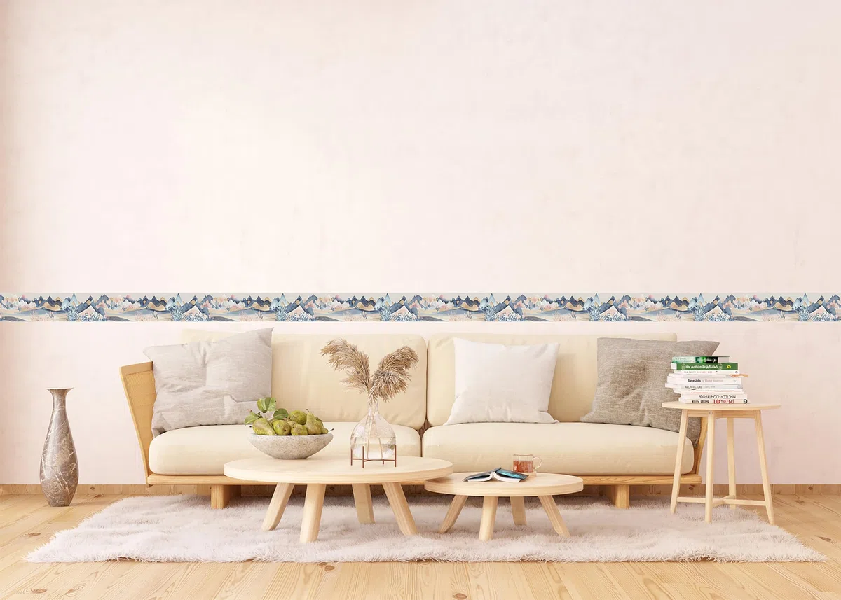 AG Design Selbstklebende Bordüre Aquarellberge, AWB 8416 | Wasserfest Dekoration für Wände, Möbel, Tapeten, Wandverkleidungen und Türen, Folie, Mehrfarbig | Breite 500 cm x Höhe 13.8 cm