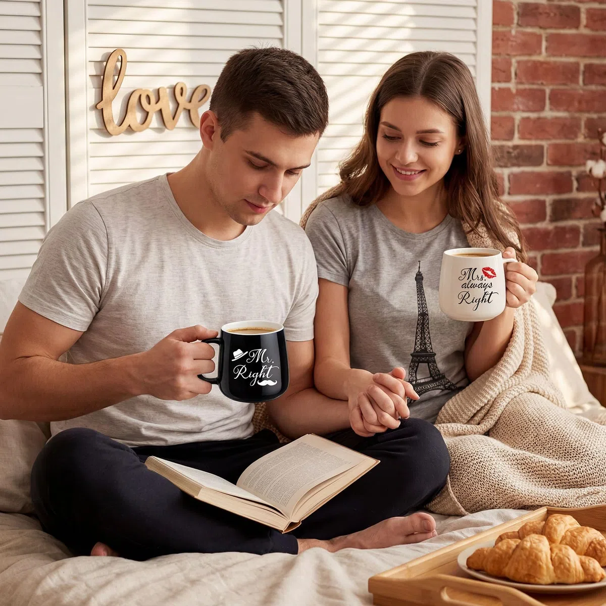 TUZELIYA Mr. Right & Mrs. Always Right Partnertassen Set – Hochzeitsgeschenk für Brautpaare, Frauen & Männer - Schwarz und Weiß Tassen Paar geschenke & Jahrestagsgeschenke für Ihn Sie