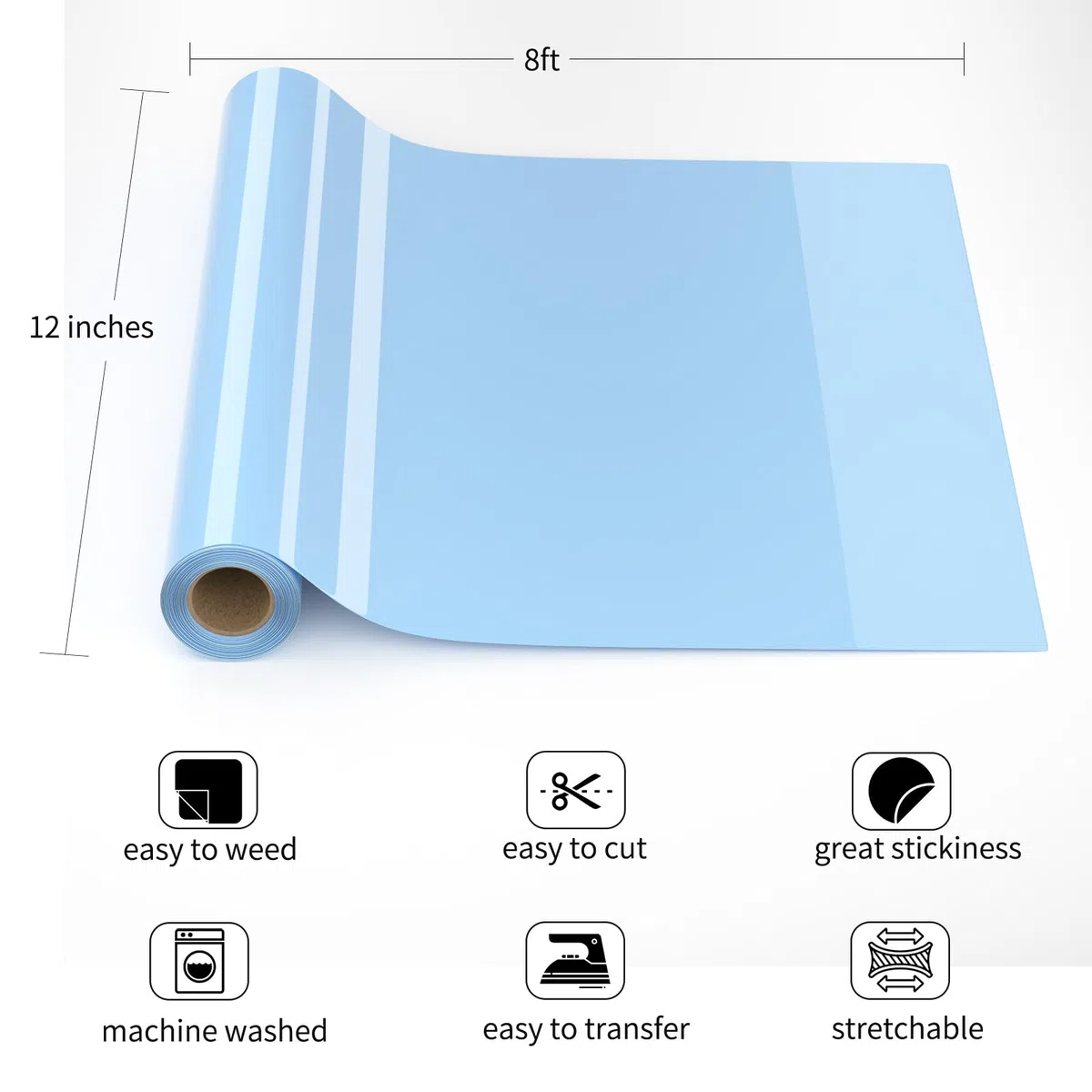 HTV Flexfolie Plotter Textil Hellblau, 30.5 cm x 244 cm Plotterfolie Textil für DIY T-Shirts und Stoffen, Heat Transfer Vinyl Flexfolie Einfach zu Schneiden