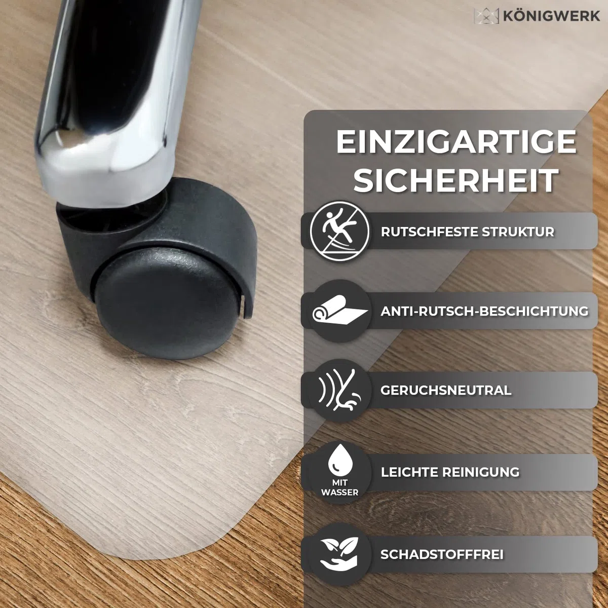 Königwerk Bodenschutzmatte Bürostuhl versch. Größen - Bürostuhl Unterlage rutschfest in milchweiß - Made in Germany - 90 x 120 cm