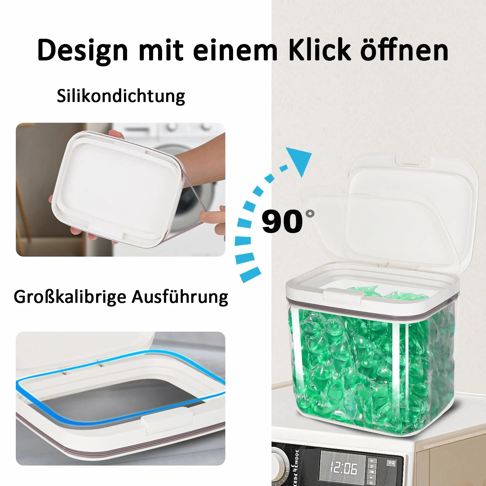 Waschmittel Aufbewahrung, 5,5L Aufbewahrungsbox mit Deckel, Waschpulverbehälter mit Luftdichtem Deckel, Waschpulver Aufbewahrungsbox, Wäsche Pods Behälter, für Badezimmer, Toilette