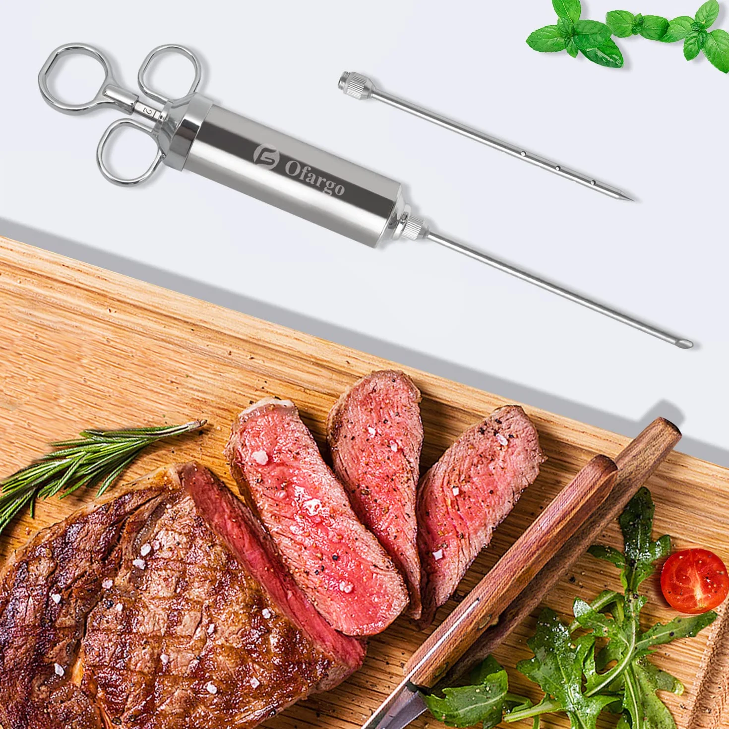 Ofargo Fleischspritze,marinadenspritze mit 3 Nadeln für Zum Einspritzen der Sauce in die Große Fleischstücke, Zum Beispiel Schweinshaxen, Rindfleisch etc, 60 ml/2 oz,inkl. Papieranleitung in Deutsch