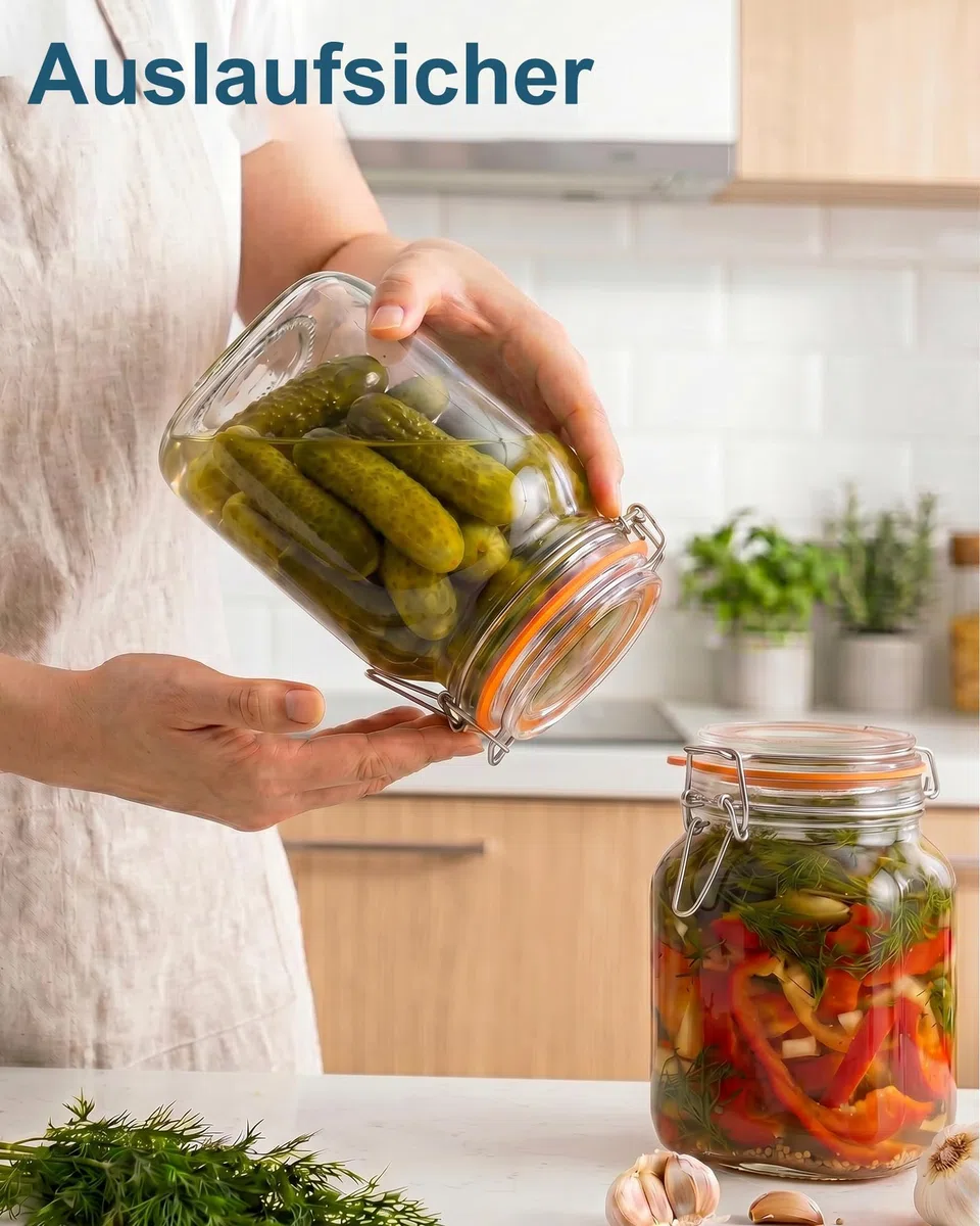 2er-Pack Fermentierglas 1L mit Gärventil und Gewicht: Premium Fermentationsglas Auslaufsicheres Fermentierset für Anfänger & Profis - 1000ml Gärglas für Sauerkraut, Pickles, Kimchi, Kombucha