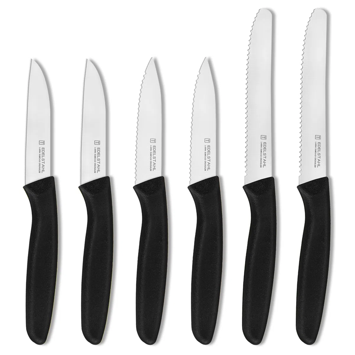 Gemüsemesser-Set,6-teilig,Multifunktionales Messer,Tomatenmesser,Ergonomischer Griff,Superscharfes Küchenmesser-Set,Gerader Schliff,Schwarz