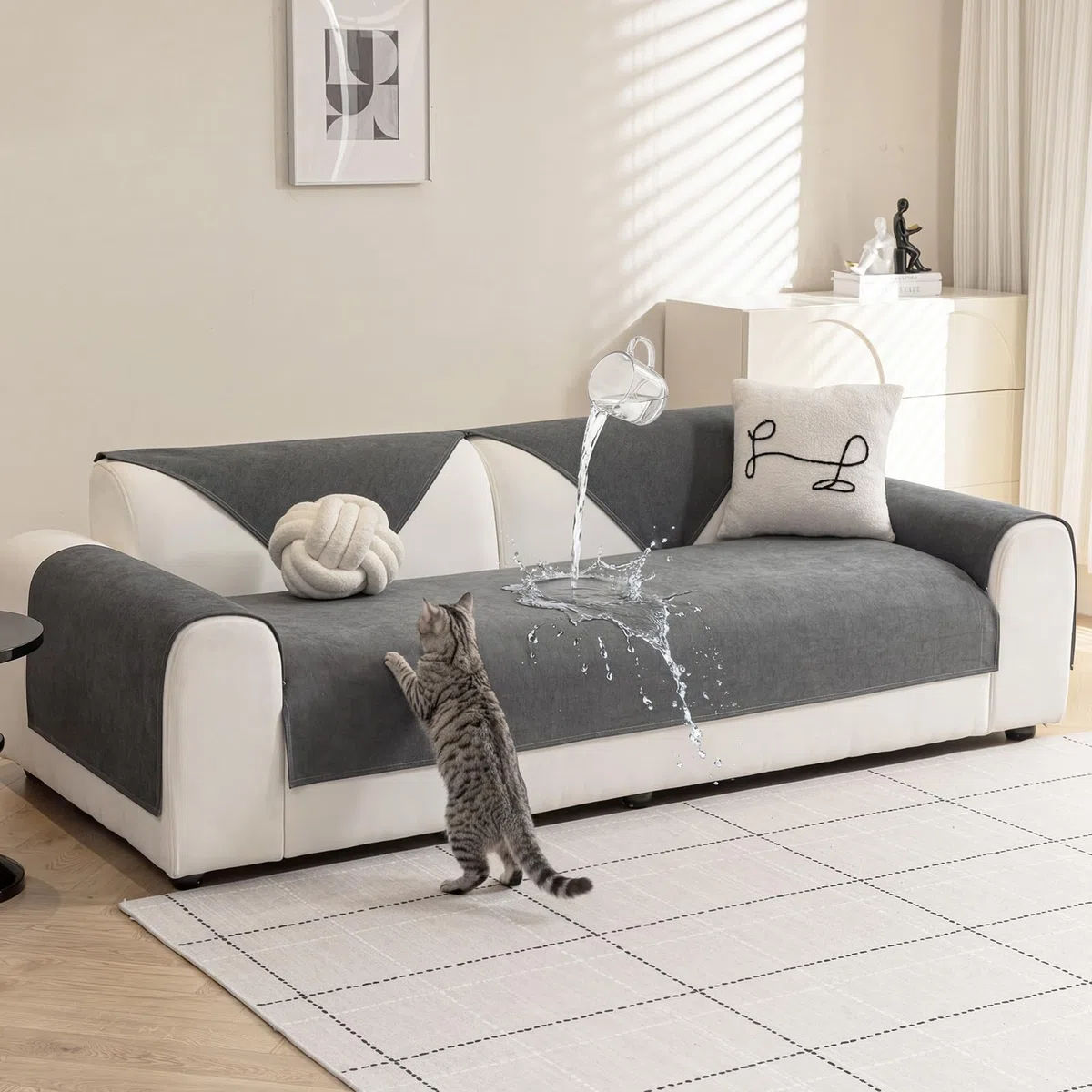 Warmstar Sofa Überzug Wasserdicht Chenille Couch Überzug,Kratzfest Hund Katze Sofabezug,Sofaschoner Rutschfester Sofa Cover 2 3 4 Sitzer für U Form L Form Sektionssofa (Dunkelgrau, 70 * 150cm)