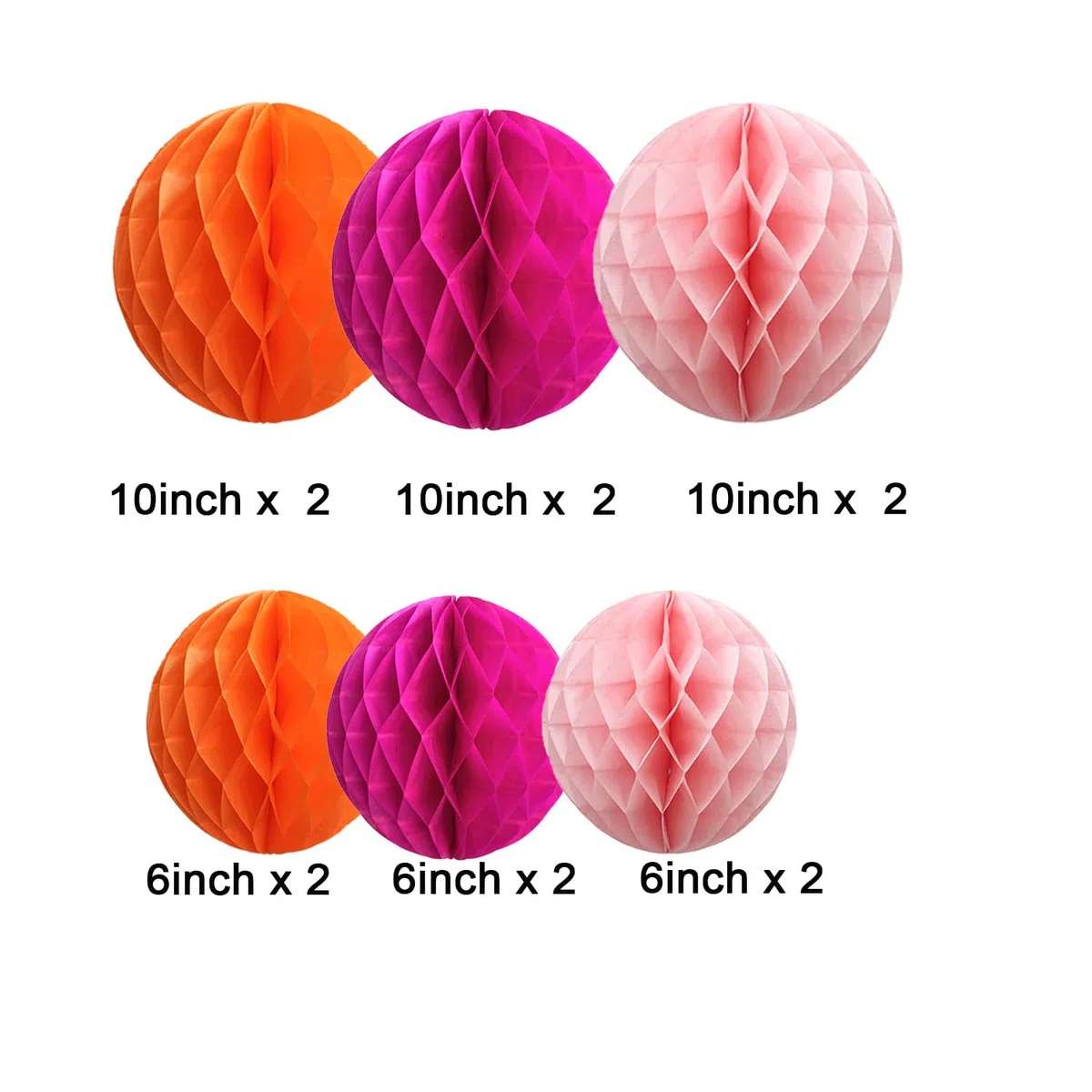 12er Orange und Rosa Papier Wabenbälle,Hängende Seidenpapier Honeycomb Balls for Party Dekoration(6inch&10inch)
