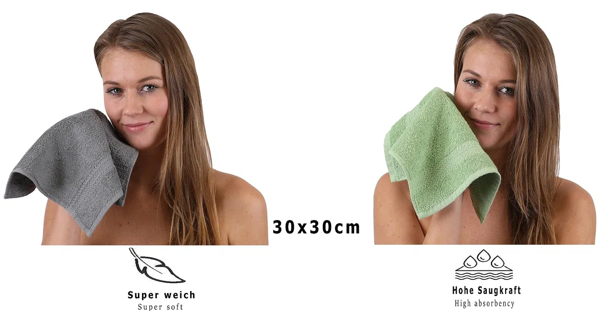 Betz 10 Stück Seiftücher Premium 100% Baumwolle Seiflappen Set 30x30 cm Farbe anthrazit Grau und Apfel grün