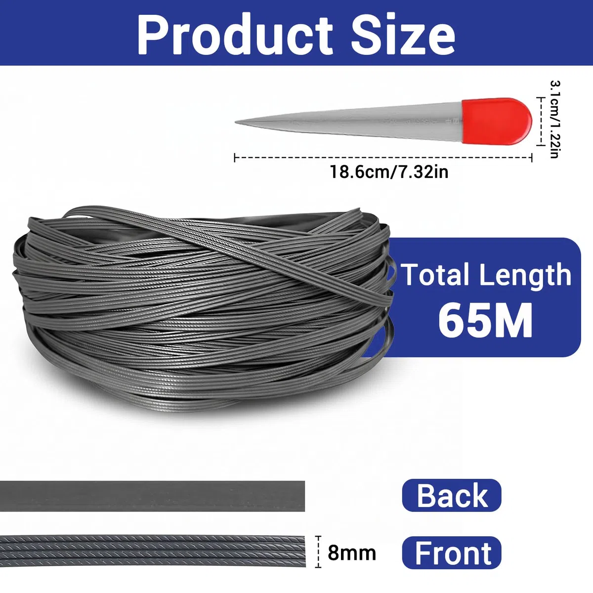 65m Kunststoff Gewebtes Rattan, Synthetische Rattan Reparaturmaterial, Reparaturmaterial für Gartenmöbel, Terrassenmöbel, langlebiges Korbgeflecht, Bank, Stuhl, Tisch, Reparatursets (A)