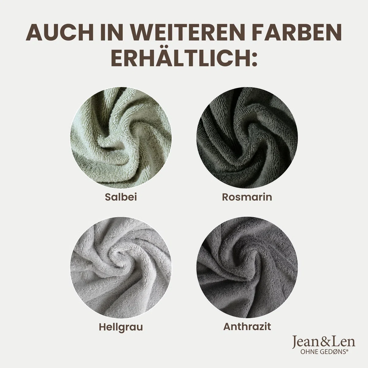Jean & Len Gästehandtuch Set aus 100% Bio-Baumwolle, in der Farbe beige, mit Aufhänger, Oeko-TEX und GOTS Zertifiziert, Markenlabel aus veganem Leder, 6 x Gästehandtücher 30x50 cm