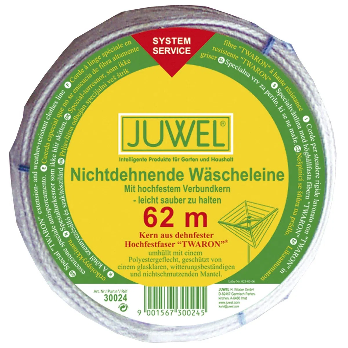 Juwel 30024 Ersatzleine Ersatz-Wäscheleine für Wäschespinne, Kunststoff, transparent, 62m