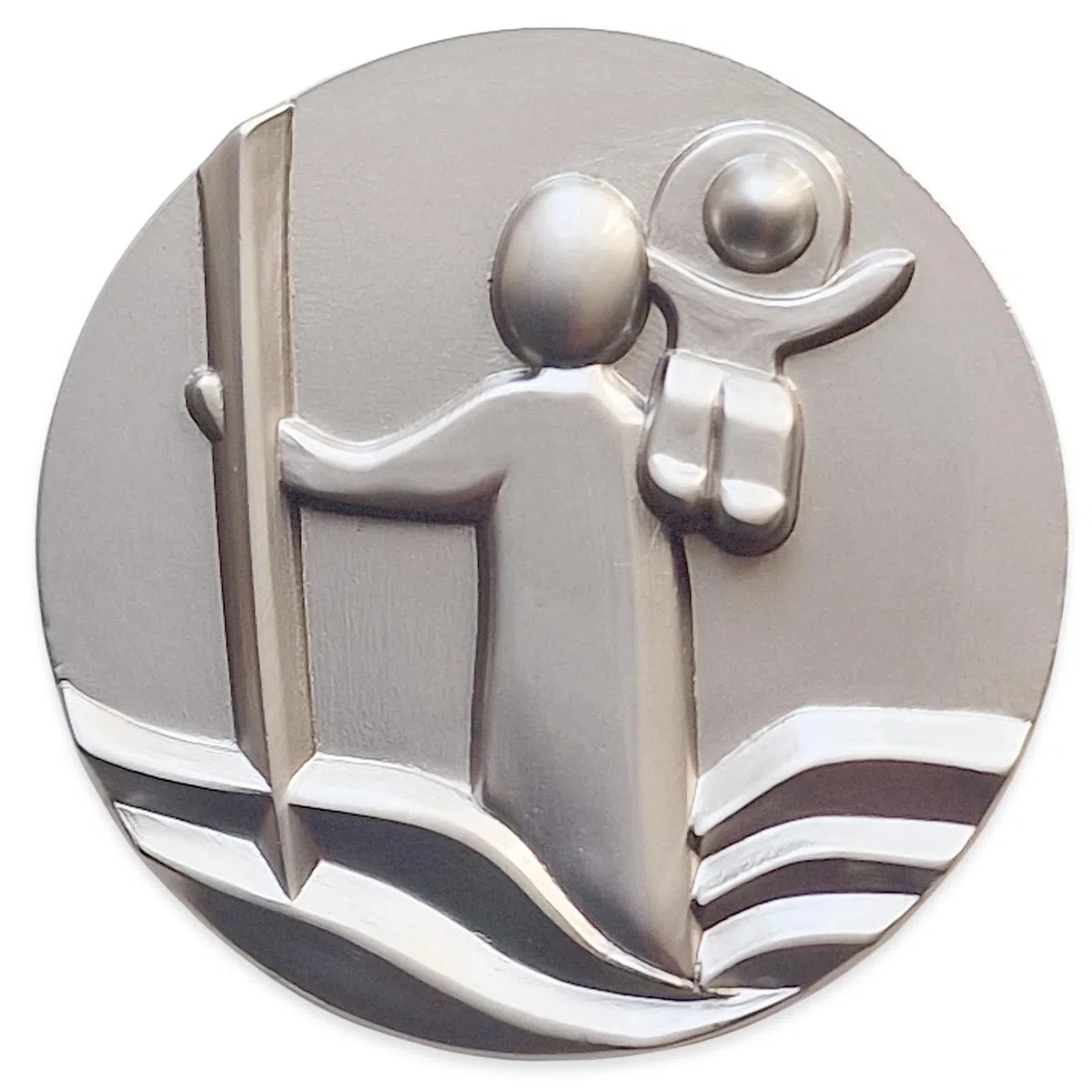 Christophorus Auto-Aufkleber aus silber farbenem Metallguss - Schutzheiliger als Auto-Plakette